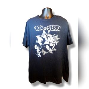 Tom and Jerry Cartoon T-Shirt Men's Size XL/X-Large Black Short Sleeve Crew Neck